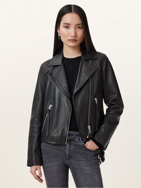 ALLSAINTS BLACK DALBY SLIM FIT LEATHER BIKER JACKET